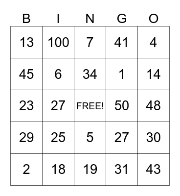 Los Numeros en Espanol! Bingo Card