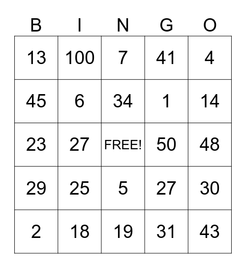Los Numeros en Espanol! Bingo Card