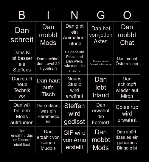 Dans Bingo Card