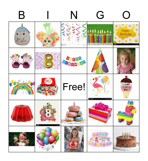 Trudy's 8th Birthday Bingo Card