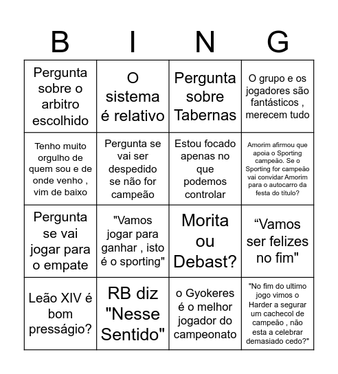 CI do campeão Bingo Card