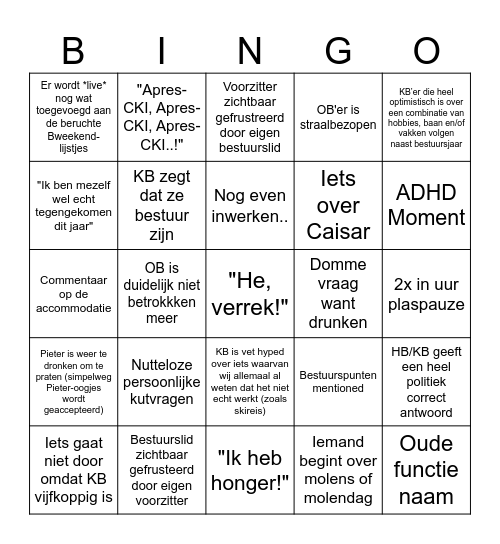Het Grote Bestuursweekend Bingo Festijn Bingo Card