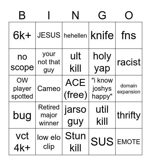 Jarso bingo Card