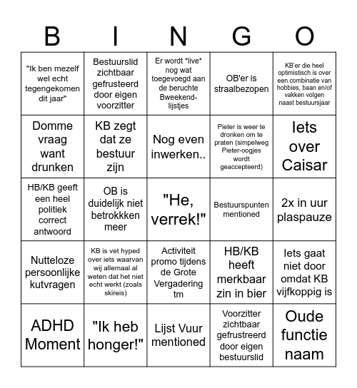 Het Grote Bestuursweekend Bingo Festijn Bingo Card
