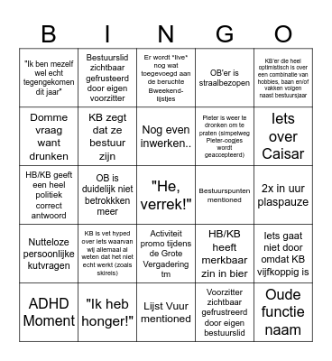 Het Grote Bestuursweekend Bingo Festijn Bingo Card
