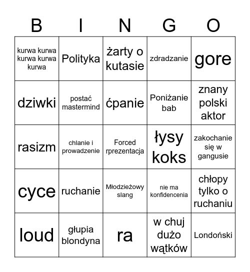 Pieprzyć m* Bingo Card