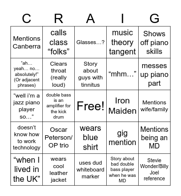 Craig Bingo Card