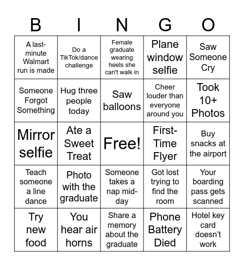 GRADUATION WEEKEND BINGO Card
