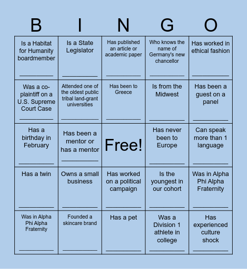 Find Someone Who... Bingo Card