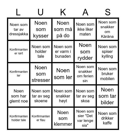 Konfirmasjonsbingo Card