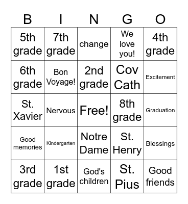 8th Grade Farewell Bingo Card