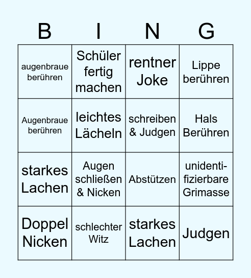 Englisch Bingo Card
