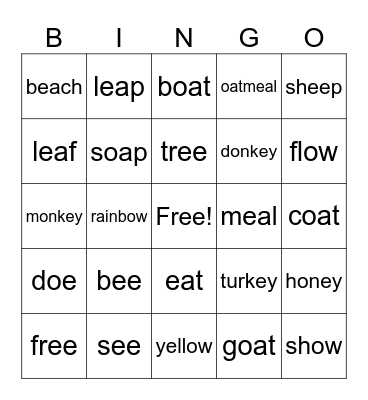 long e and long o words Bingo Card