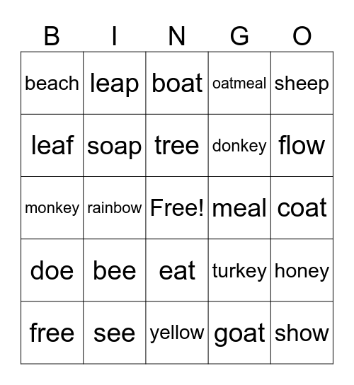 long e and long o words Bingo Card