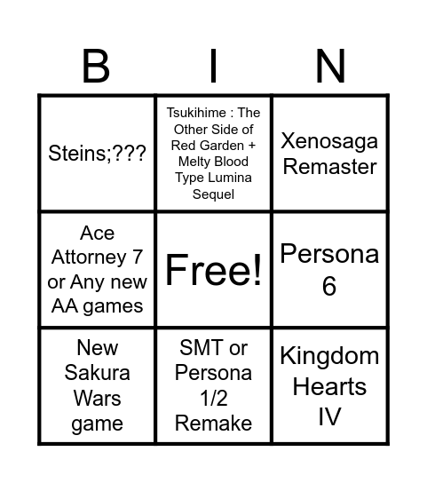 Bingo of Games that take YEARS to be annonced Bingo Card