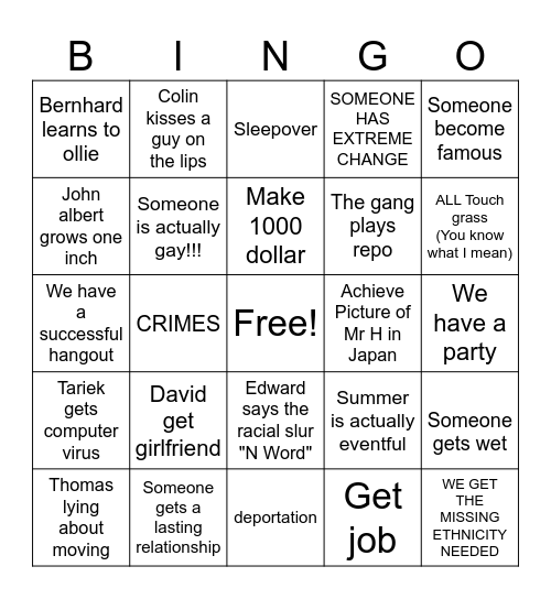 Summer Bingo Card