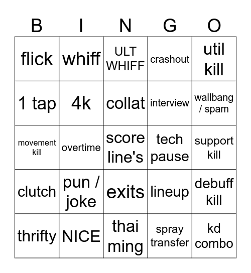 VCT bingo Card