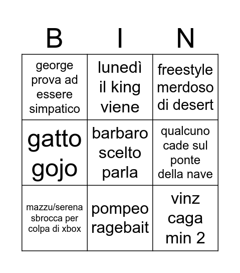 Bingo del ritorno Bingo Card