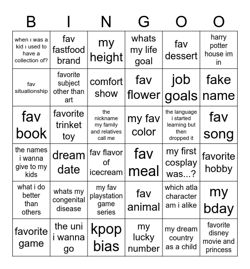 Şevval Bingo Card