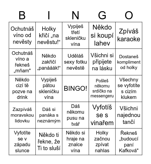 Rozlučkové bingo Card