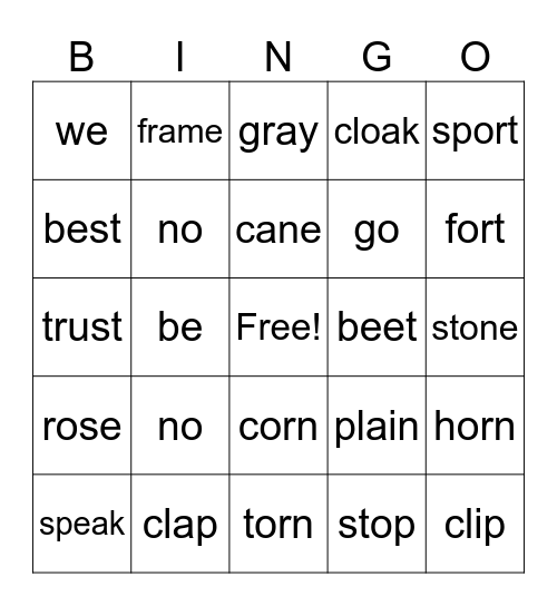 Syllable Type BIngo Card