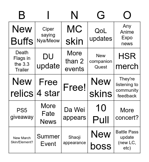 Untitled Bingo Card