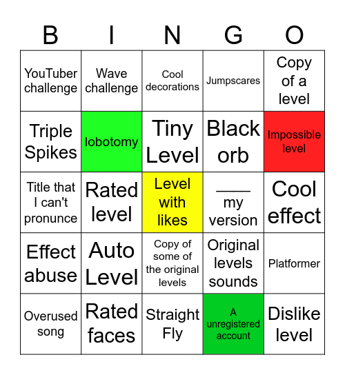 Recent Tab GD Bingo Card