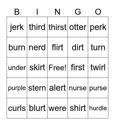 er, ir, ur Bingo Card