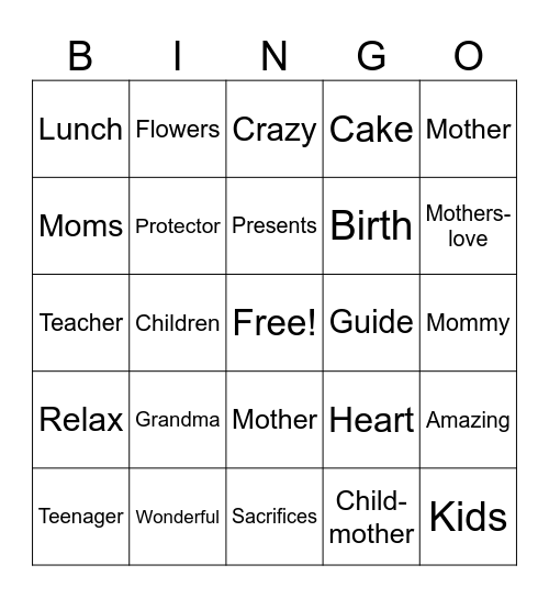 West Vale Mother's Day Bingo Card