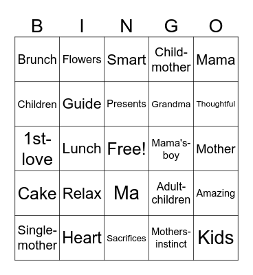 West Vale Mother's Day Bingo Card