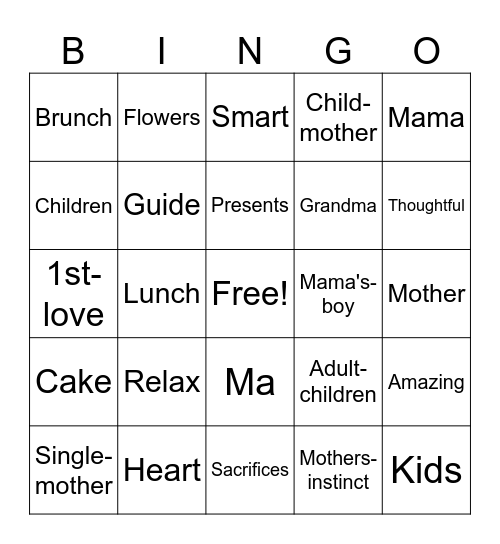 West Vale Mother's Day Bingo Card