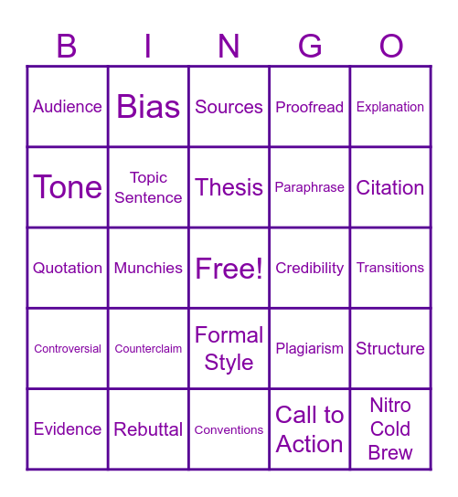 Argument ELA Bingo Card