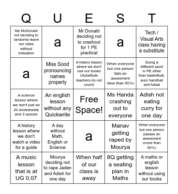 Unforseen 8Q events Bingo Card