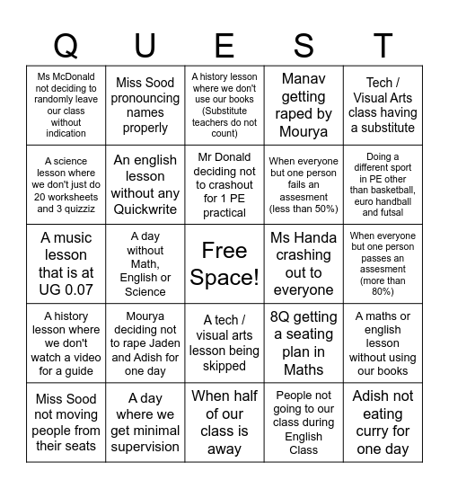 Unforseen 8Q events Bingo Card