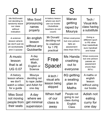 Unforseen 8Q events Bingo Card