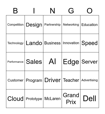 Dell & McLaren Racing Collaboration Bingo Card