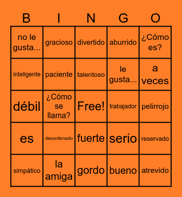 1B Vocabulary Bingo Card