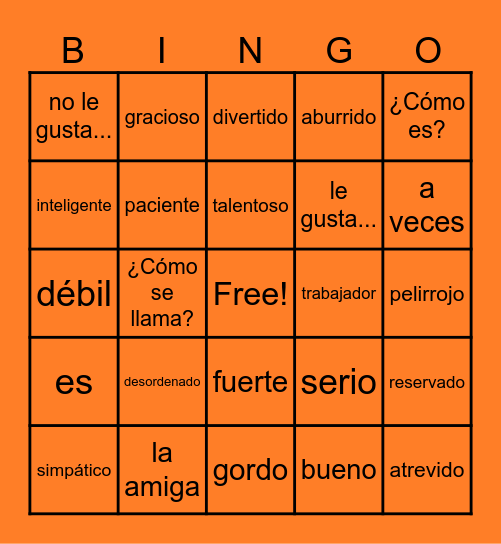 1B Vocabulary Bingo Card