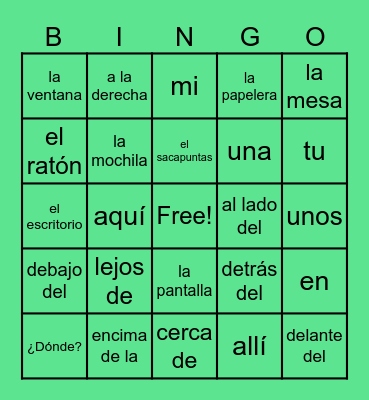 2B Vocabulary Bingo Card