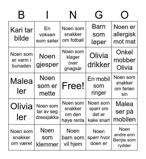 Olivias Konfirmasjon Bingo Card