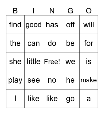 Hayden sight words Bingo Card