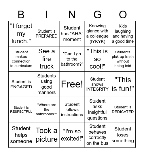 Field Trip: The Cosm Bingo Card