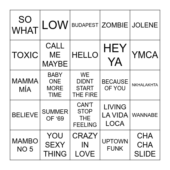 MIXED TAPE Bingo Card