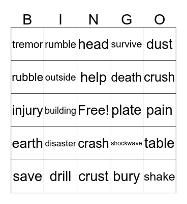 Earthquake Bingo Card