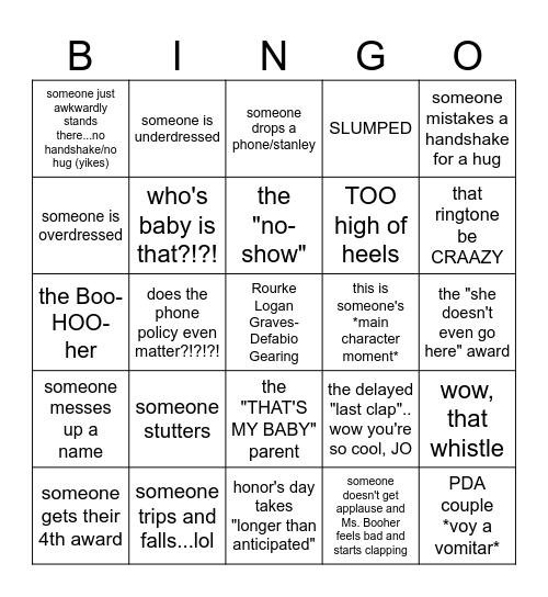 Honor's Day Bingo Card