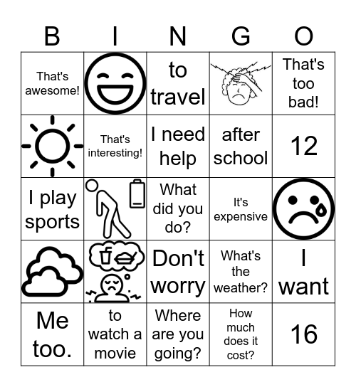 Regents Speaking Practice Bingo Card