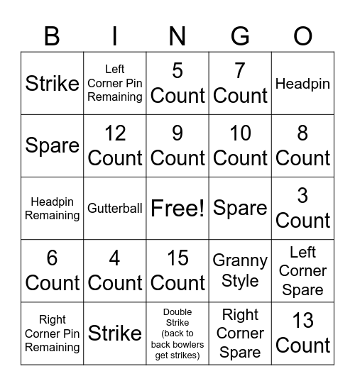 Fun Bunch 5 Pin Bingo Bowling Bingo Card