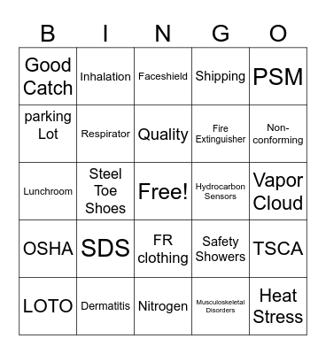 Safety Bingo Card