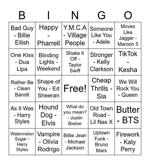 Music Bingo Card