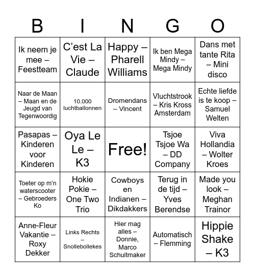 Muziekbingo kamp! Bingo Card
